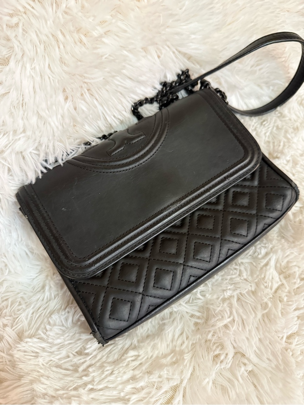 Tory Burch Fleming Black Matte Leather Convertible Shoulder Crossbody Bag - Picture 4 of 15